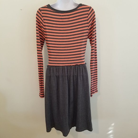 Saturday Sunday Anthropologie M Gray Striped Knit Dress Pockets - Picture 3 of 8
